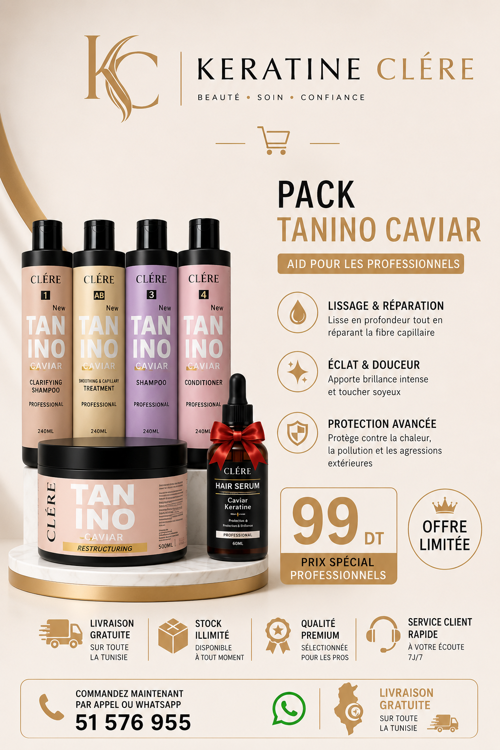 Pack Tanino Caviar Cléré Professionnel – Lissage, Réparation & Brillance Intense