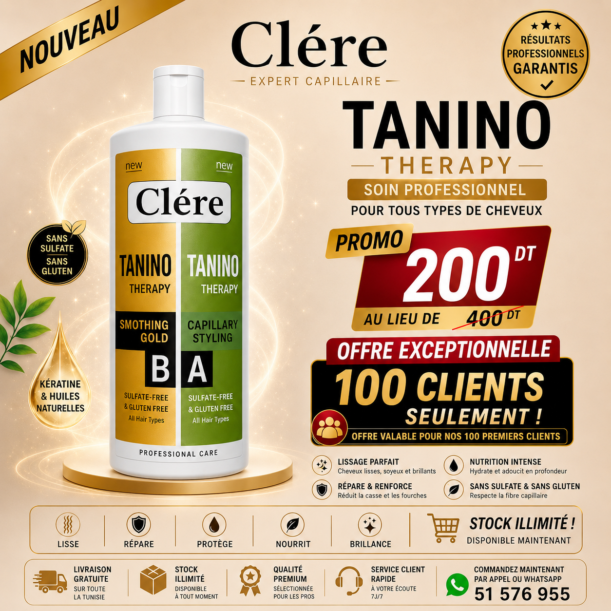 Tanino Therapy Clére Professionnel – Lissage, Réparation & Nutrition Intense | 200 DT
